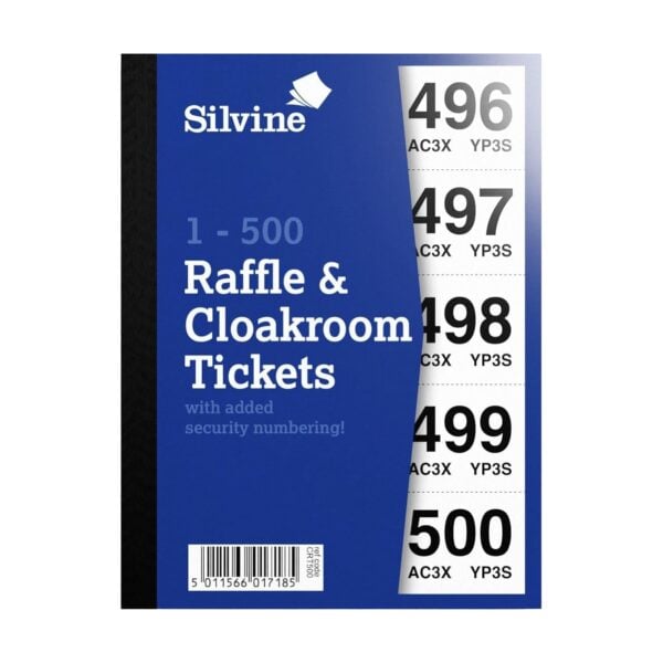 Silvine Cloakroom Raffle Tickets Numbered 1-500 with Security Numbering
