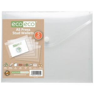 Eco-Eco A5 95% Recycled Clear Press Stud Wallets – Pack of 5