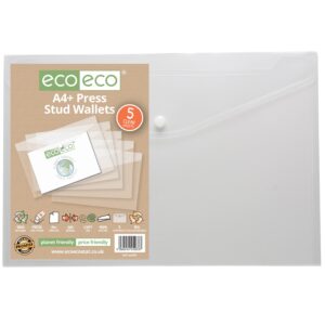 Eco-Eco A4+ 95% Recycled Clear Press Stud Wallets – Pack of 5