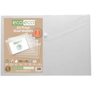 Eco-Eco A3 95% Recycled Clear Press Stud Wallets – Pack of 5