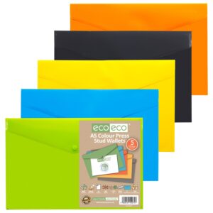 Eco-Eco A5 50% Recycled Colour Press Stud Wallets – Pack of 5