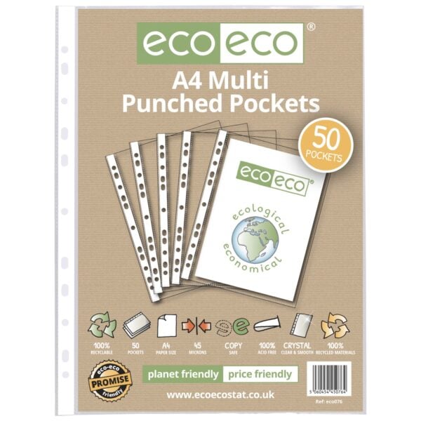 Eco-Eco A4 100% Recycled 45 Micron Punched Pockets