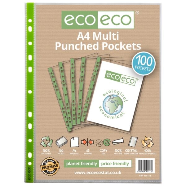 Eco-Eco A4 100% Recycled 65 Micron Punched Pockets