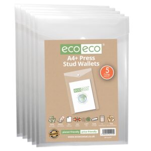 Eco-Eco A4 95% Recycled Clear Portrait Press Stud Wallets – Pack of 5