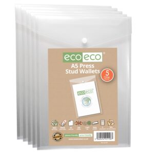 Eco-Eco A5 95% Recycled Clear Portrait Press Stud Wallets – Pack of 5