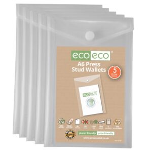 Eco-Eco A6 95% Recycled Clear Portrait Press Stud Wallets – Pack of 5